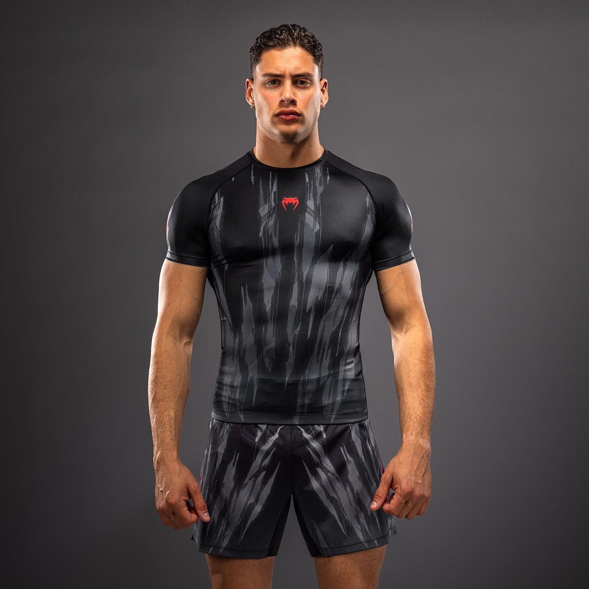 Venum Demon Short Sleeve Rashguard - Black/Grey  product-type_Compression T-Shirts Venum